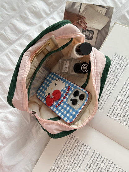 Cute Color Block Soft Makeup Bag