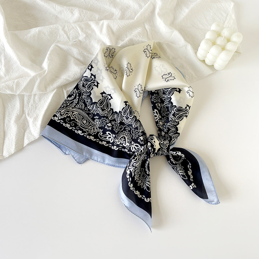 Simple Paisley Print Square Satin Scarf