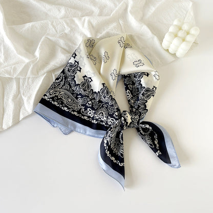 Simple Paisley Print Square Satin Scarf