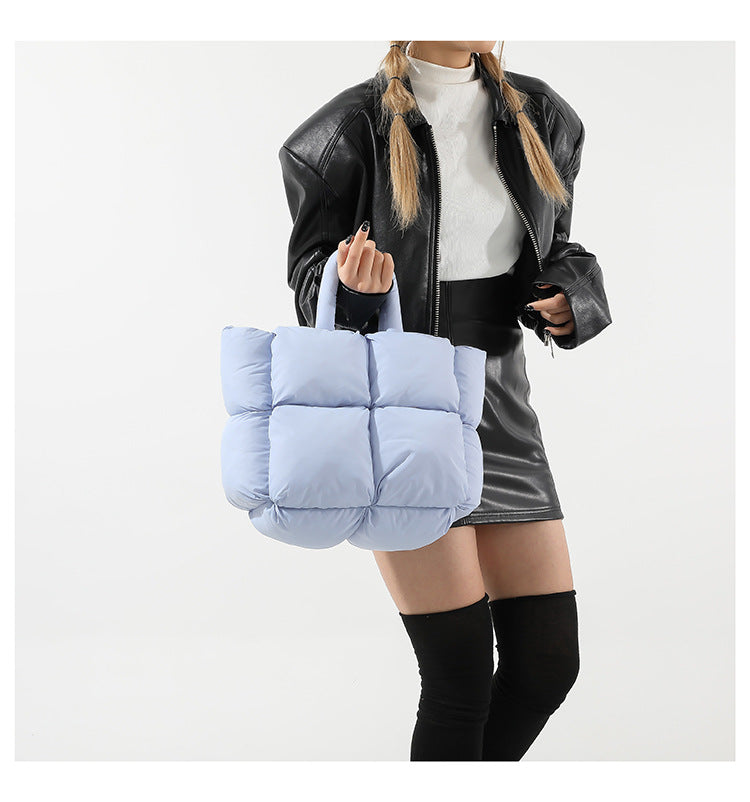 Simple Puffer Tote Bag Solid Color Soft Handbag