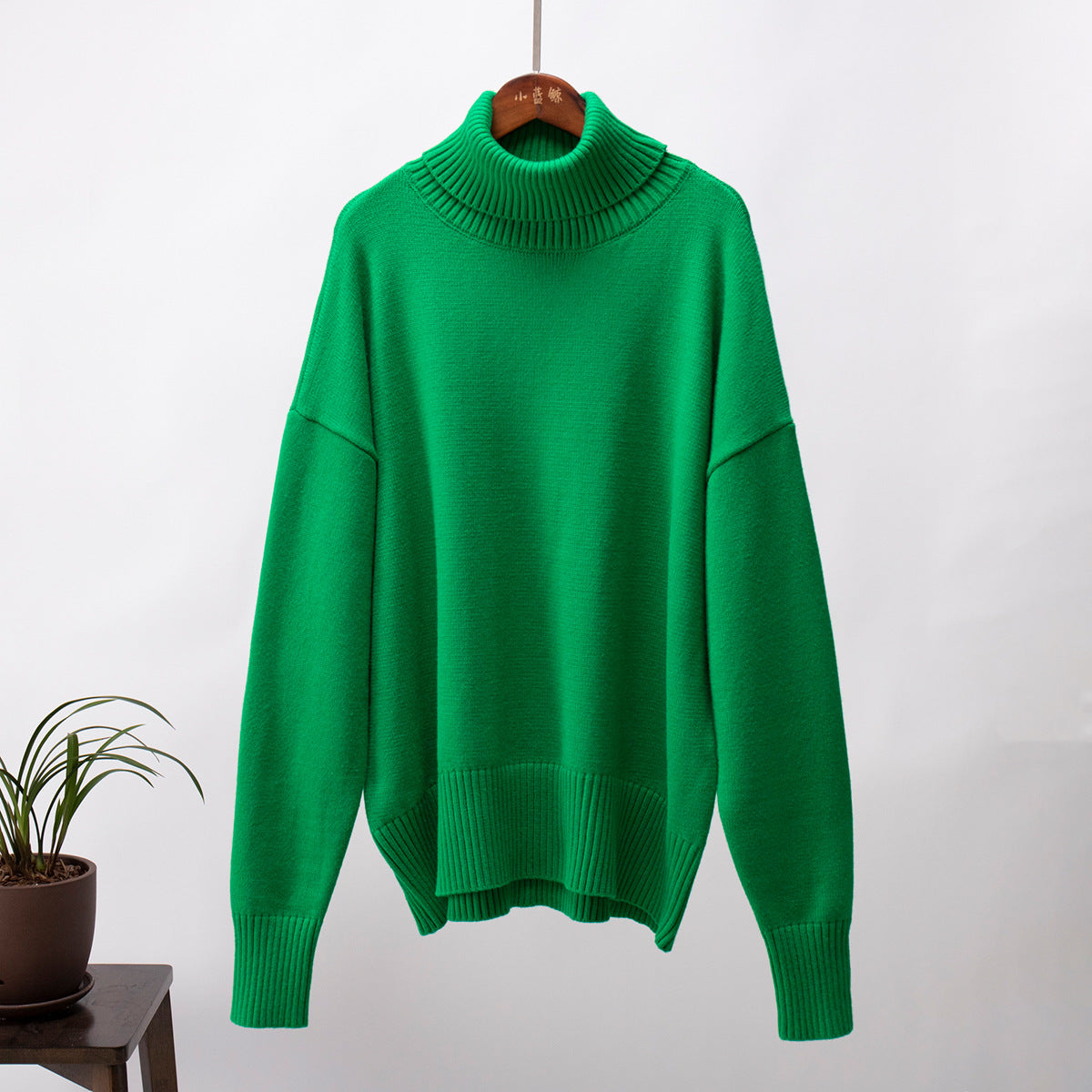 High Collar Loose Solid Color Sweater