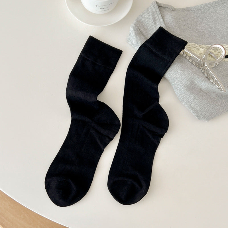 Solid Color Ribbed Simple Thin Socks