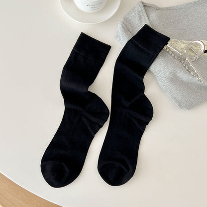 Solid Color Ribbed Simple Thin Socks