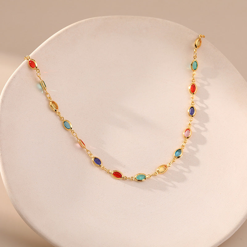 Colourful Oval Zirconia Vintage Necklace