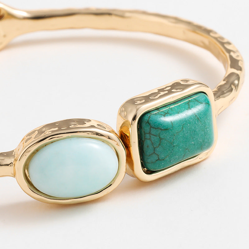 Boho Tiger Eye Stones Gold Cuff Bracelet