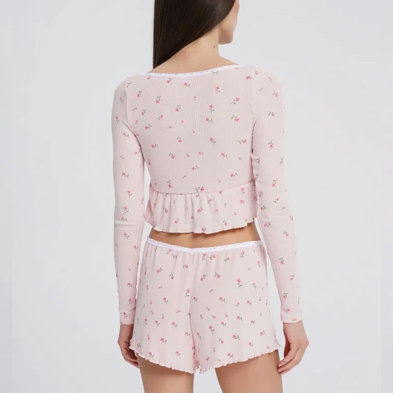 Ruffle Floral Cozy Soft Loungewear Set