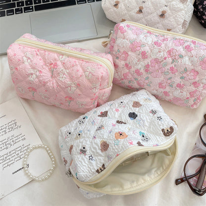 Cute Cartoon Print Flower Print Make Up Bag
