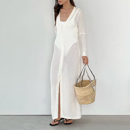 Solid Color Hollow Out Dress Cover Up