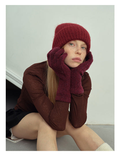 Solid Color Cute Plushed Knit Gloves