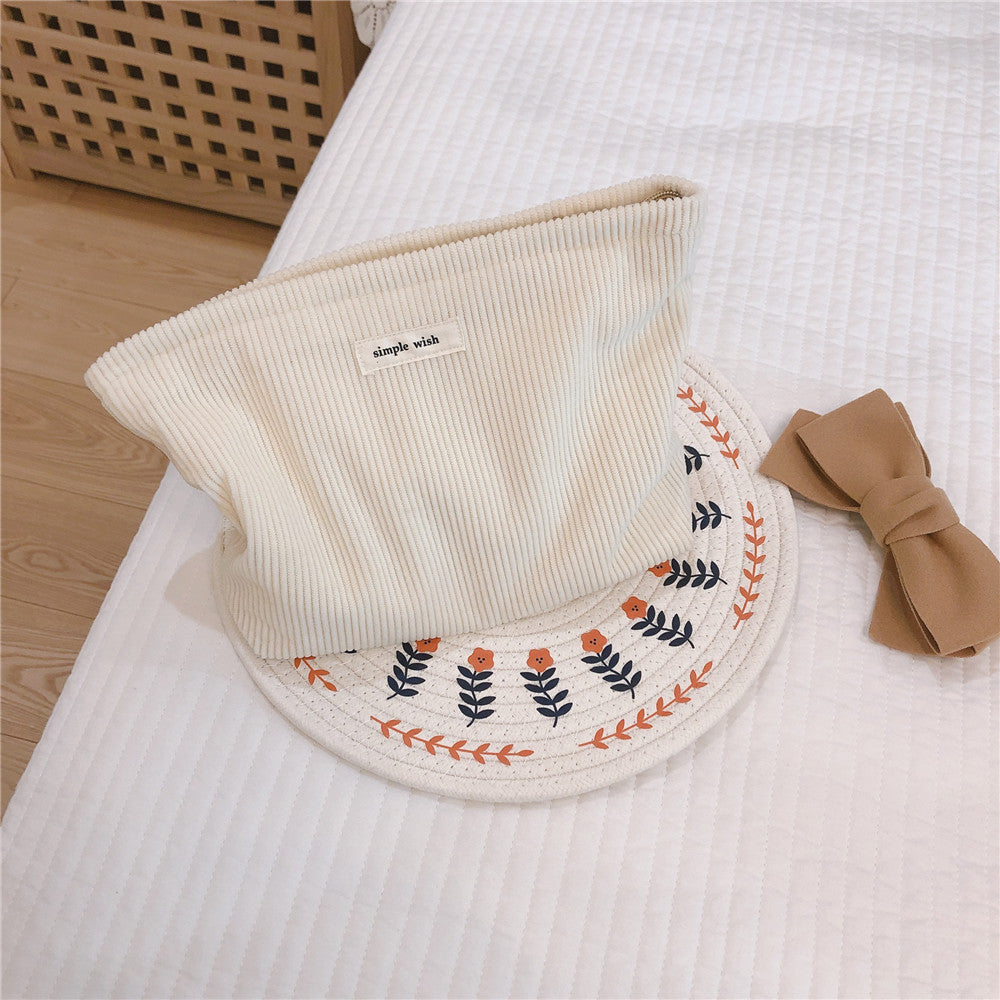 Versatile Solid Color Corduroy Cosmetic Bag
