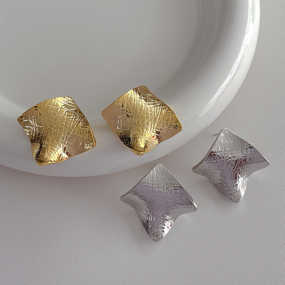 Simple Square Fold Cool Stud Earrings