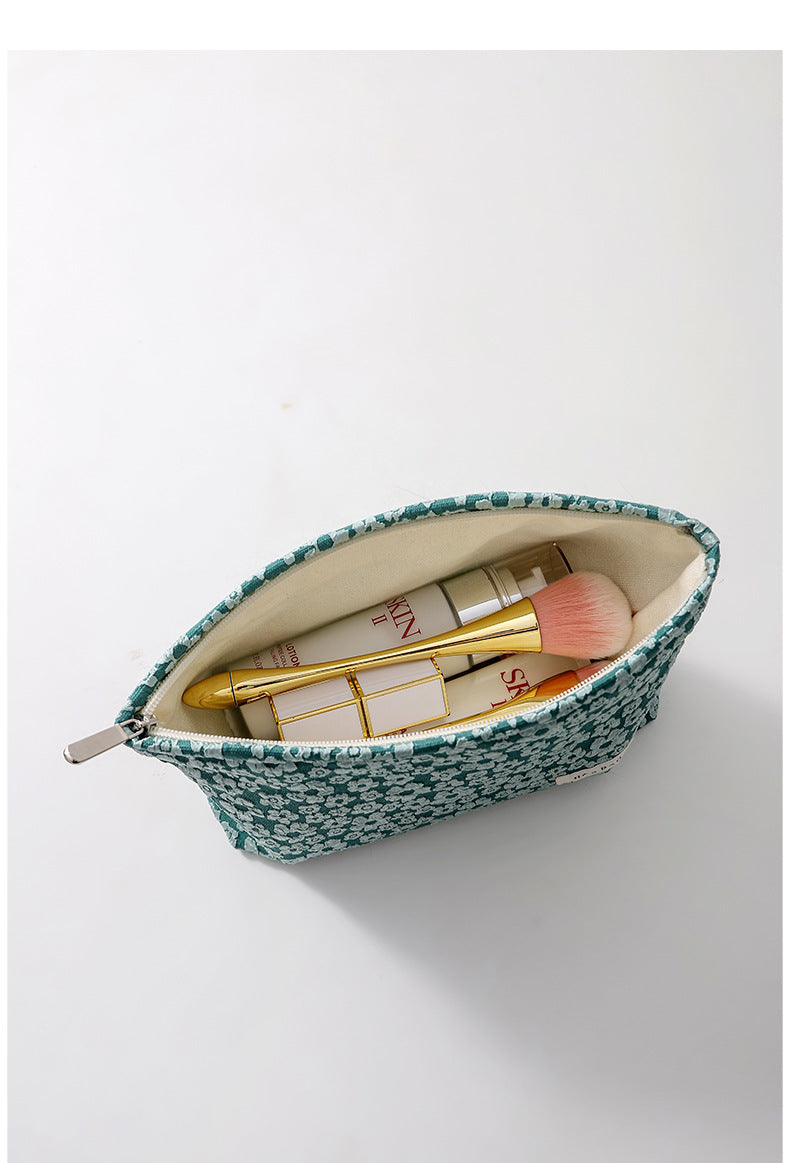 Solid Color Flower Print Makeup Bag