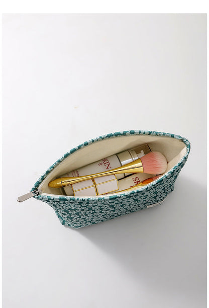 Solid Color Flower Print Makeup Bag