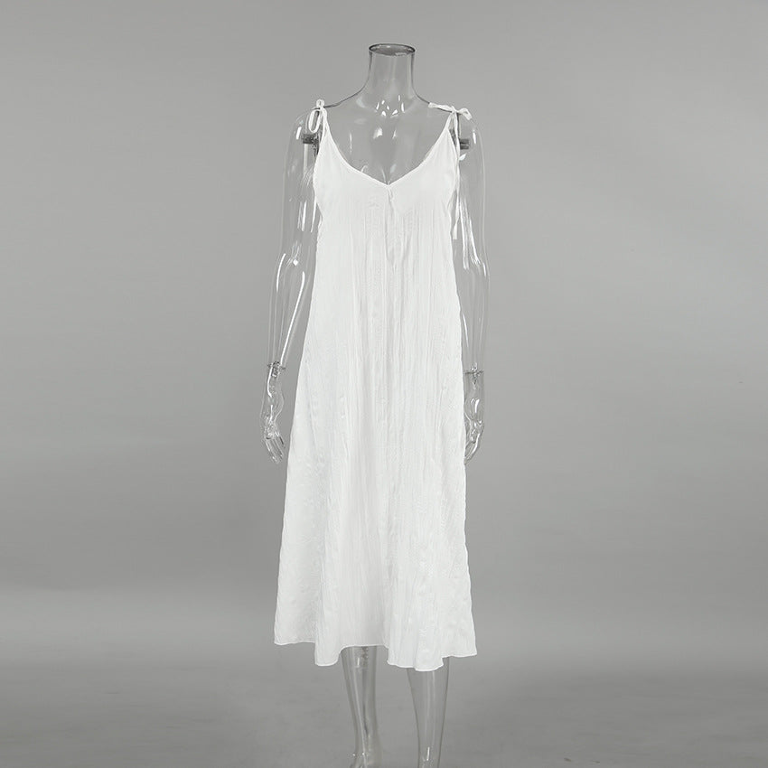 V-Neck Casual String Shoulder Sleepwear Dress