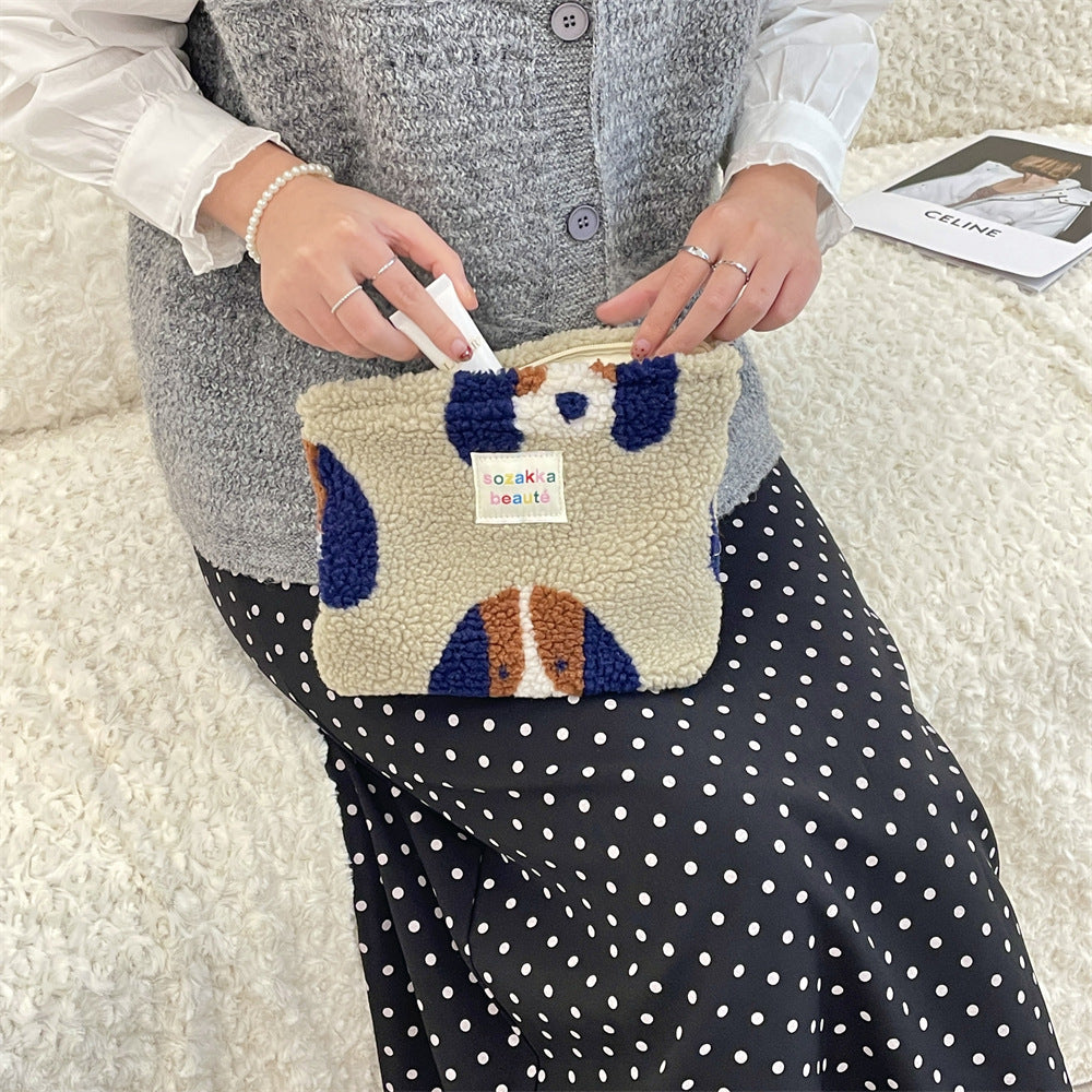 Polka Dot Plushed Large Capacity Make Up Bag