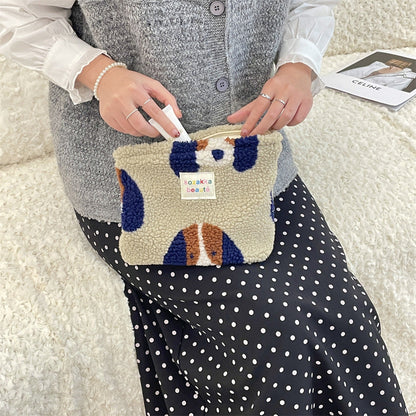 Polka Dot Plushed Large Capacity Make Up Bag