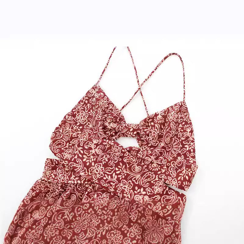 Casual Floral Print Sleeveless Cut Out Midi Dress