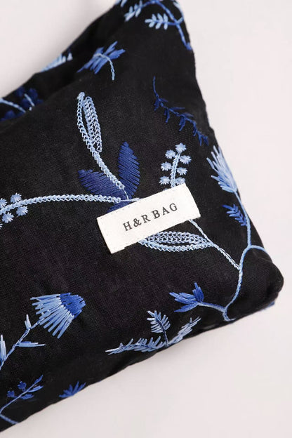 Cute Embroidered Floral Cosmetic Pouch