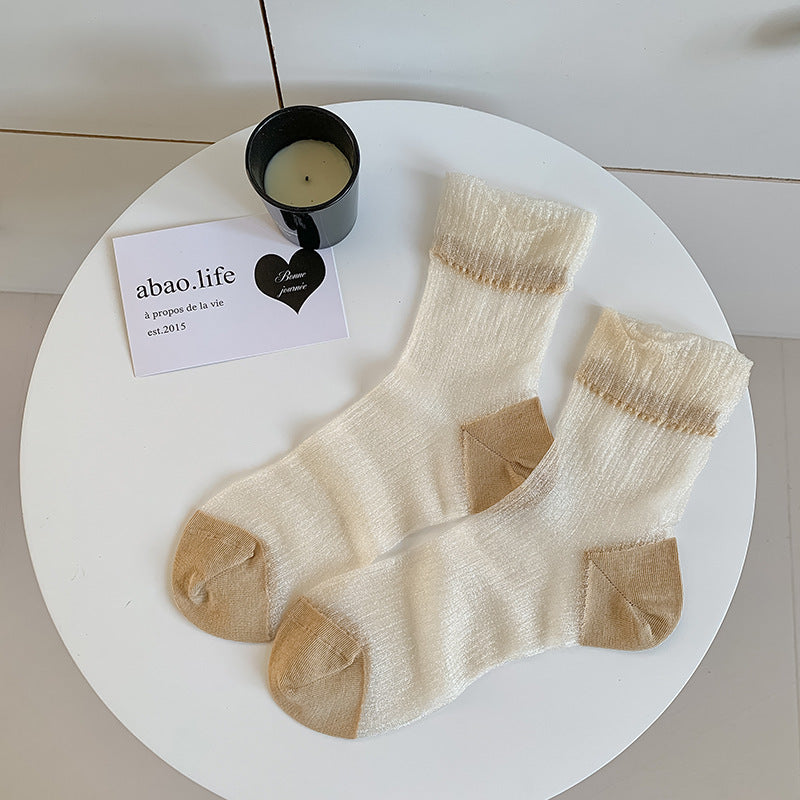 Solid Color Sheer Glass Silk Lace Socks