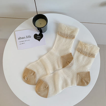 Solid Color Sheer Glass Silk Lace Socks