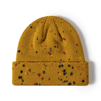 Colorful Irregular Dots Cuff Thick Knit Beanie