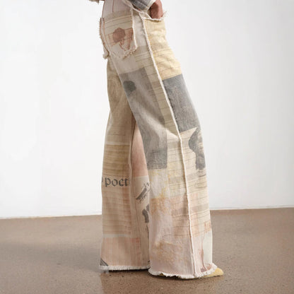 Vintage Printed High Waist Straight Leg Jeans