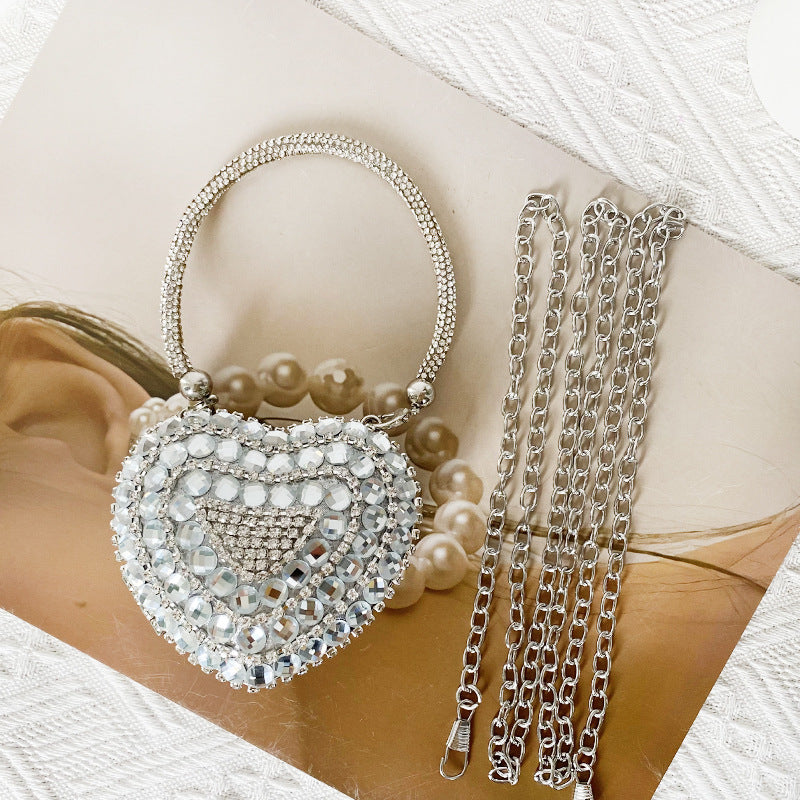Love Shaped Mini Rhinestone Chain Party Handbag