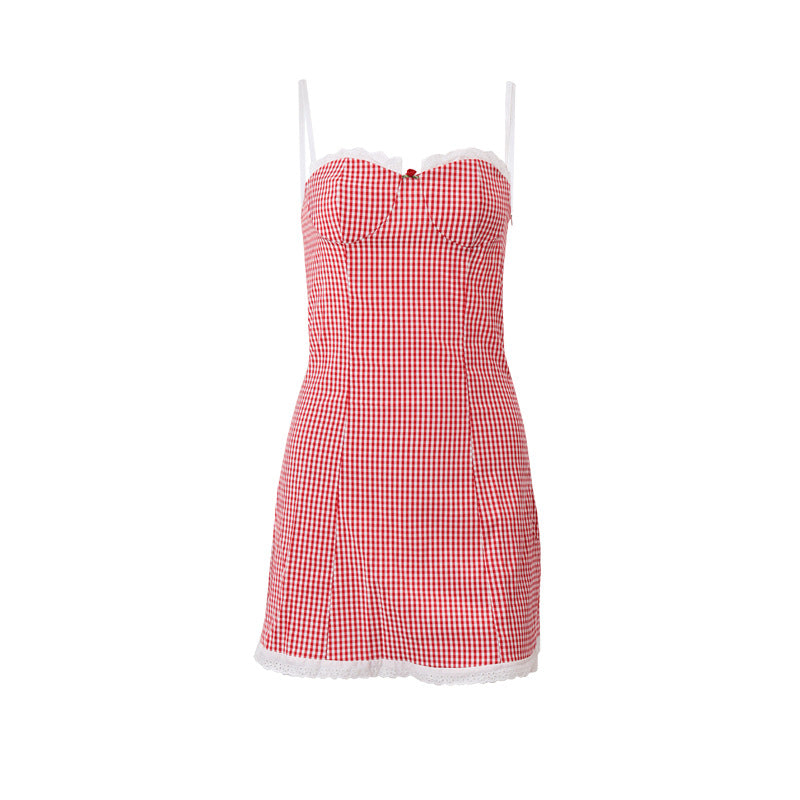 Sexy Spaghetti Strap Plaid Backless Mini Dress