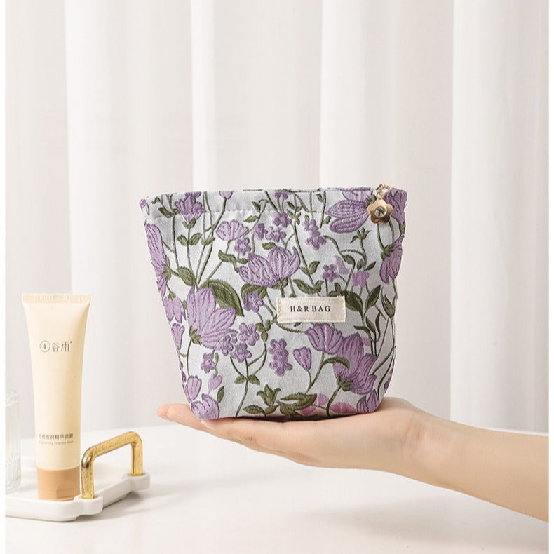 Purple Floral Jacquard Cosmetic Bag