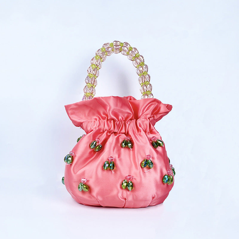 Handmade Beaded Satin Drawstring Party Handbag
