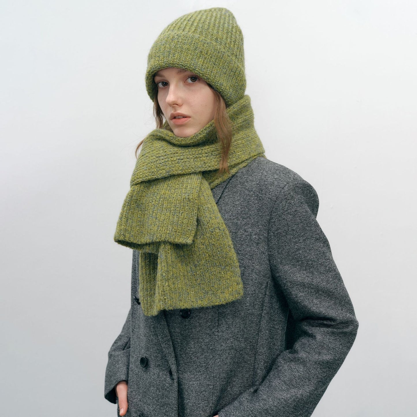 Solid Color Simple Knit Hats Scarves Set