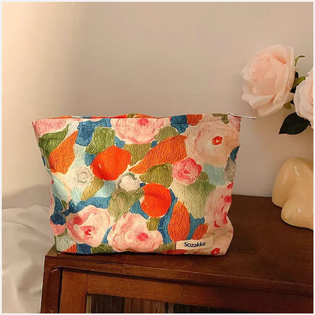 Floral Irregular Print Portable Cosmetic Bag