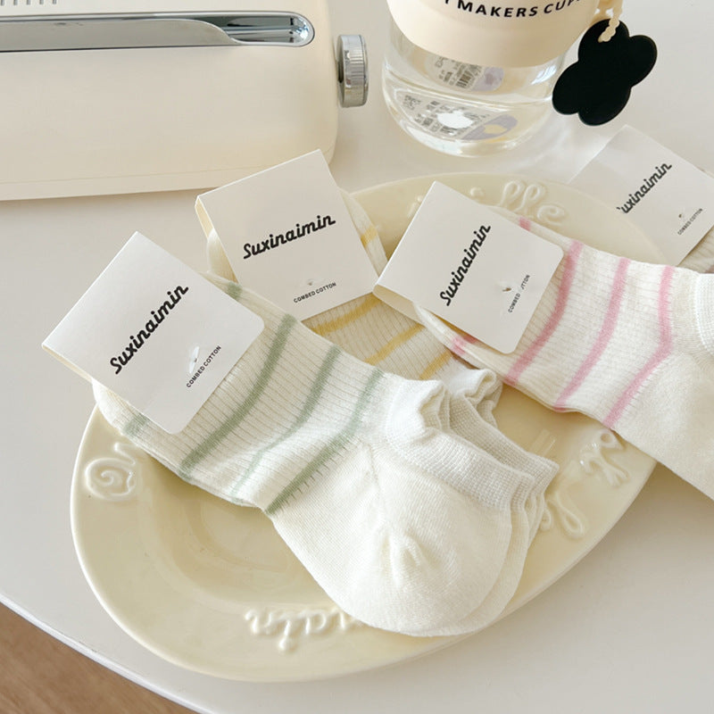 Striped Color Block Low Ankle Socks