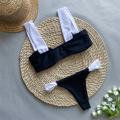 2PCS Color Block Splicing Bikini Sexy Swimwear