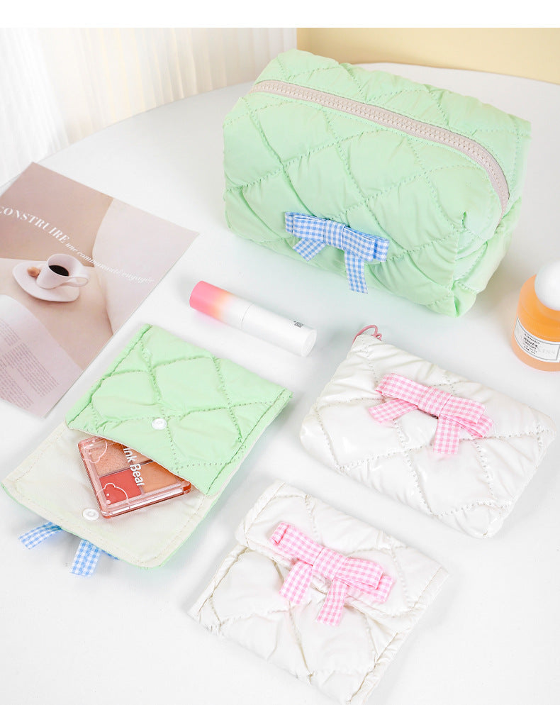 Candy Color Bow Decor Makeup Bag