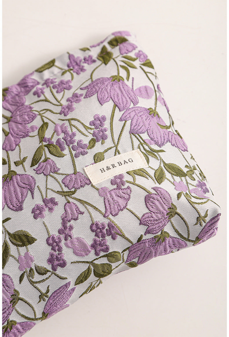 Purple Floral Jacquard Cosmetic Bag