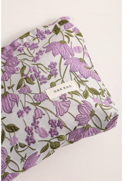 Purple Floral Jacquard Cosmetic Bag