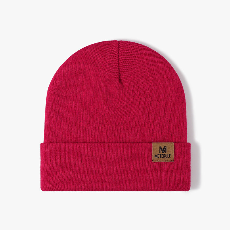 Simple Solid Color Tab Knit Beanie
