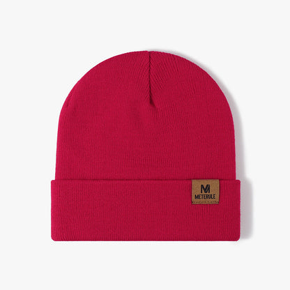 Simple Solid Color Tab Knit Beanie