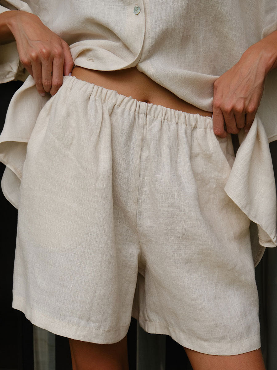 Solid Color Casual Shirt Short Set