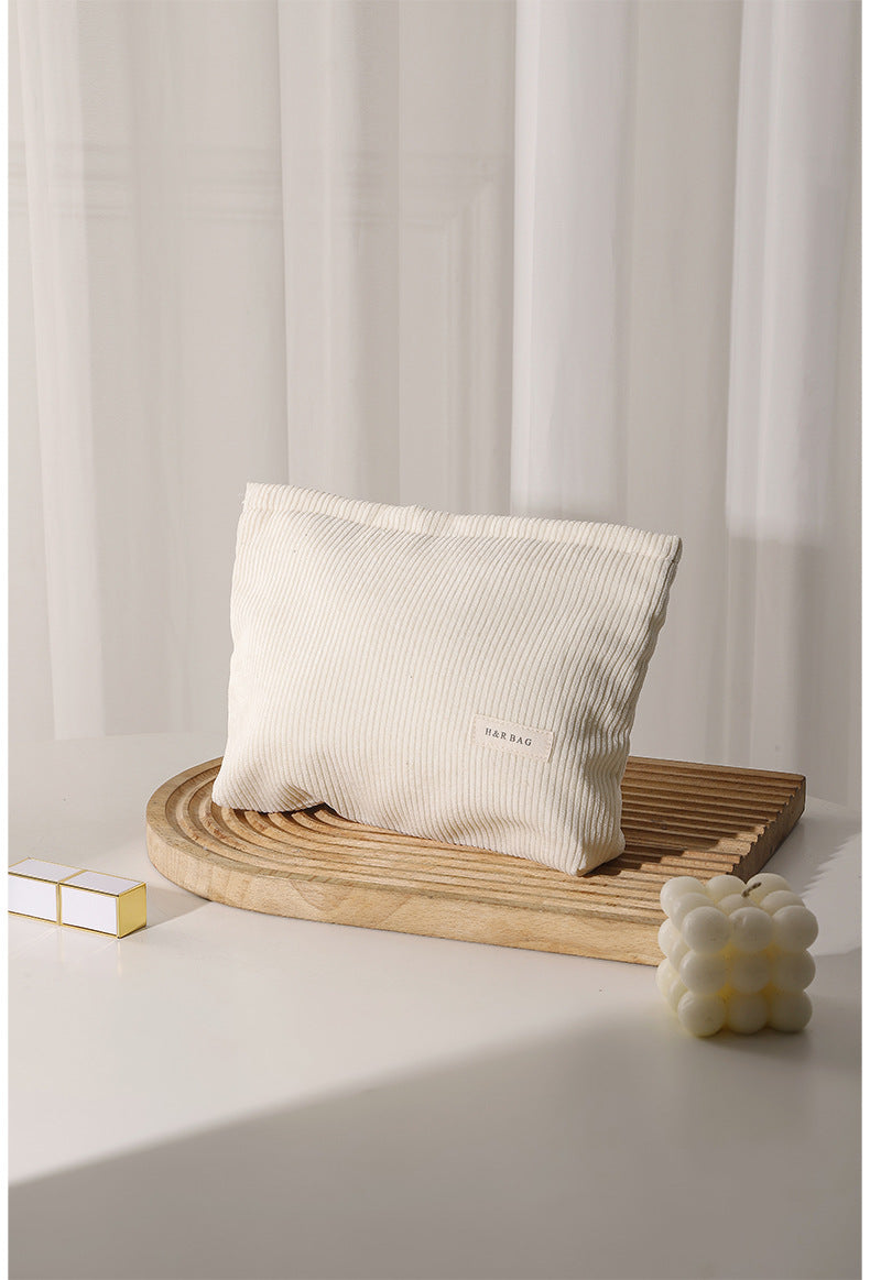 Simple Solid Color Corduroy Cosmetic Bag