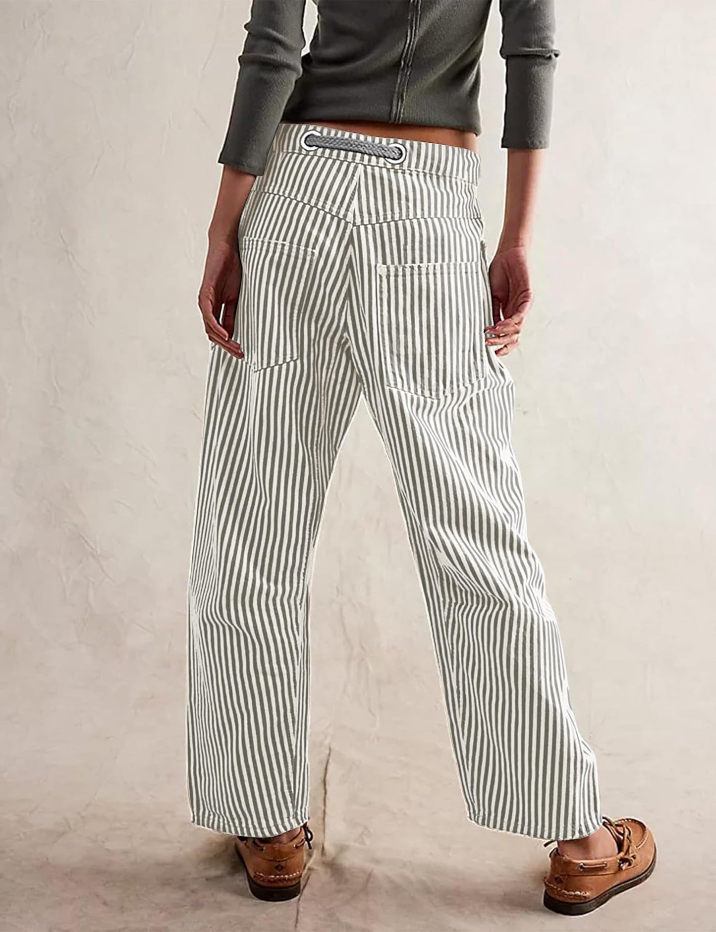 Casual Splice Striped Drawstring Wide Leg Pants