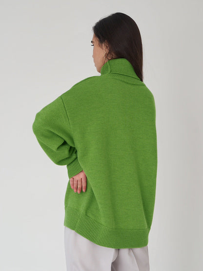 High Collar Loose Solid Color Sweater