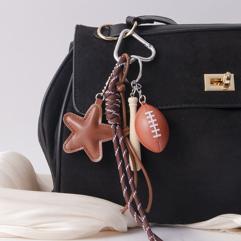Simple Leather Star Baseball Keychain Bag Charm