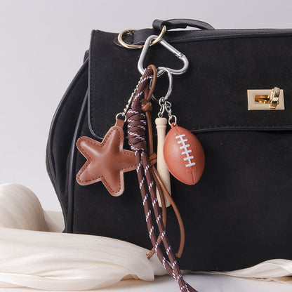 Simple Leather Star Baseball Keychain Bag Charm