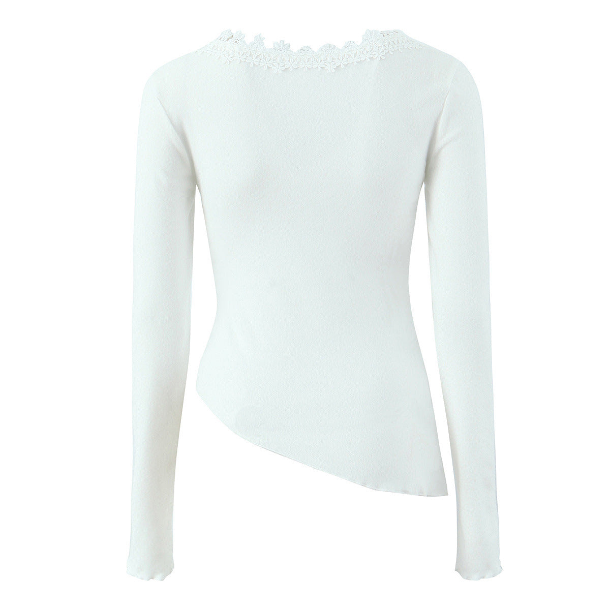 Elegant Asymmetric V-Neck Lace Knit Top