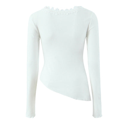 Elegant Asymmetric V-Neck Lace Knit Top