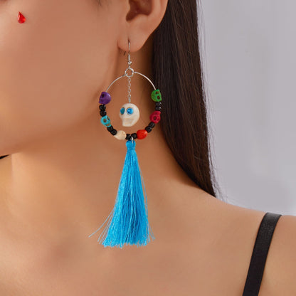 Funny Halloween Skeleton Tassel Drop Earrings