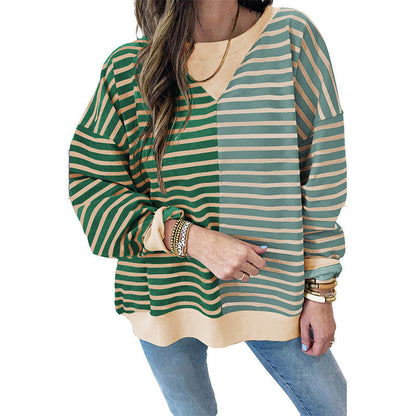 Striped Color Block Casual Pullover Sweatshirt