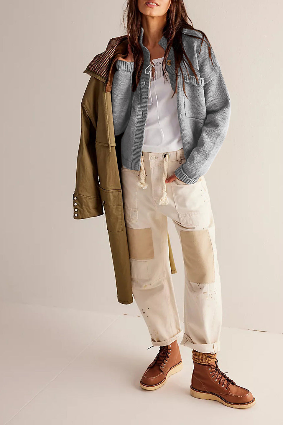 Stand Collar Button Cardigan